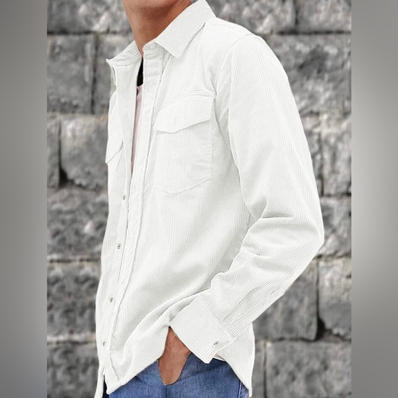 BRAND NEW MENS WHITE CASUAL BUTTON DOWN CORDUROY OVERSHIRT NWT - Picture 4 of 4